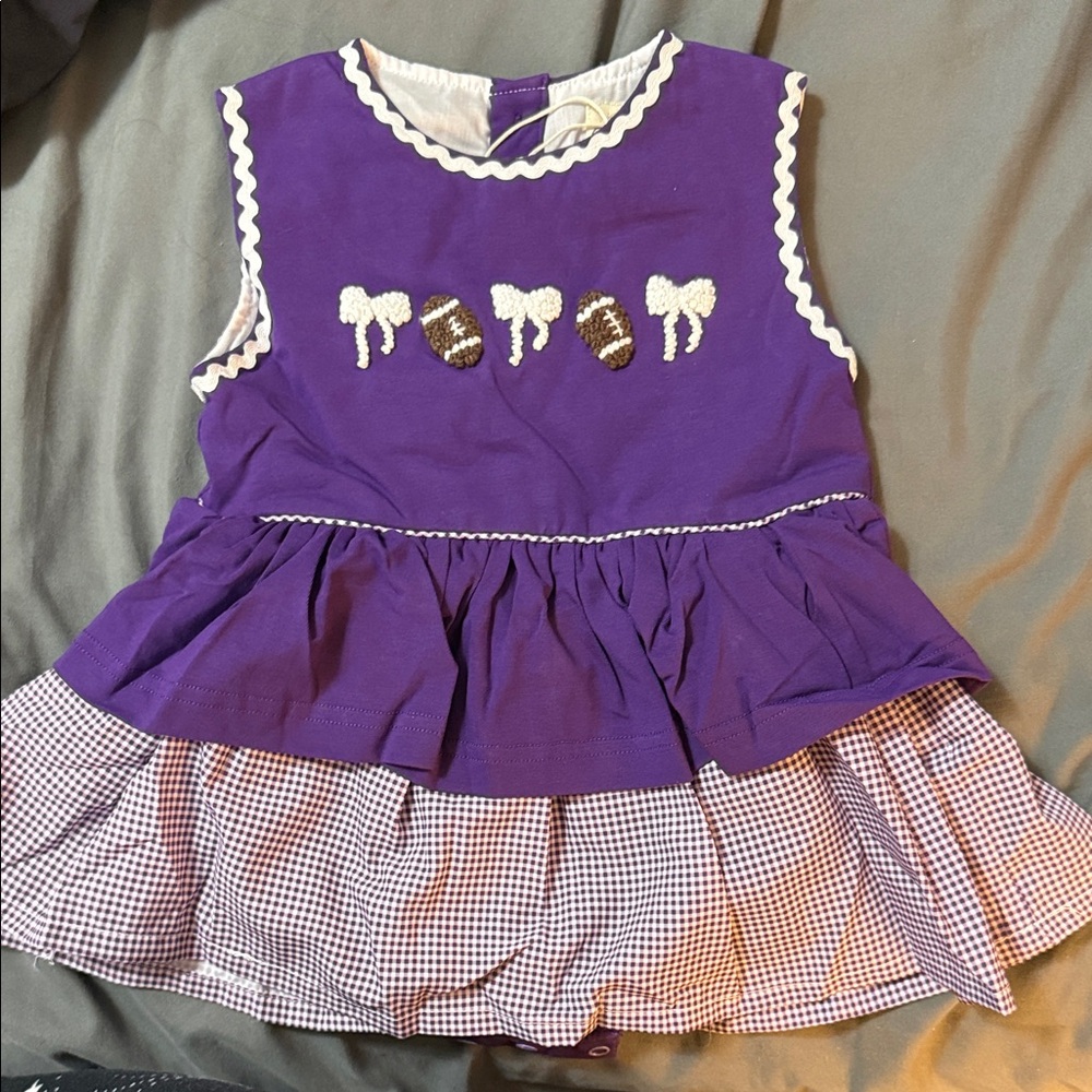 Purple Kids Bubble with French Knot Football Design